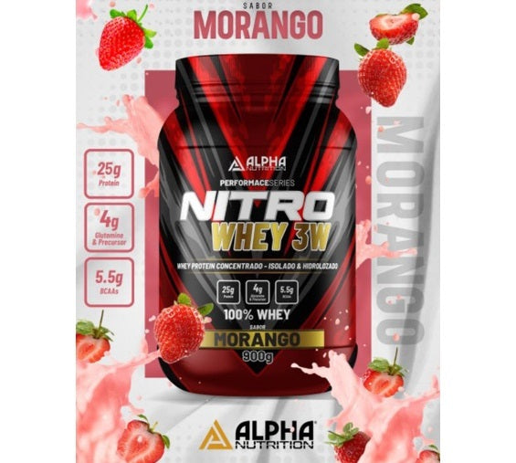 Whey Protein Nitro 3W 907g Alpha Nutrition Morango