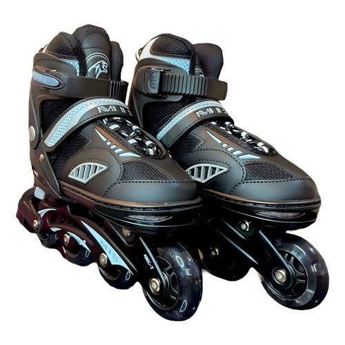 Patins Roller New Inline - Abec 7 + Rodinhas Led - Preto