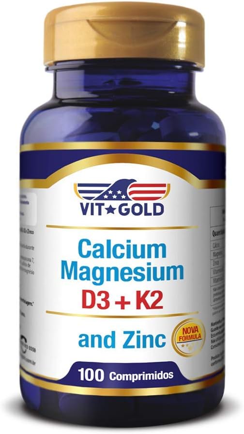 Vitgold Cálcio Magnésio Zinco Com Vitamina D3 E K2 100 Comp.