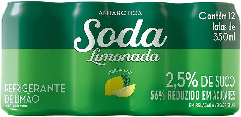 Pack 12x Refrigerante Soda Limonada Antarctica Lata 350ml