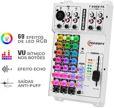 Mesa de Som Taramps T 0302 FX 3 Canais Multicores