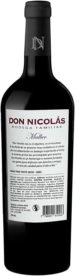 Vinho Tinto Argentino Don Nicolás Malbec 750Ml