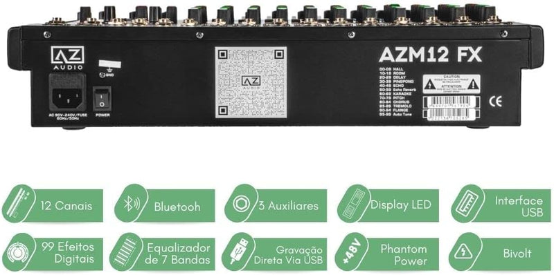 Mesa de Som AZ Audio AZM12FX 12 Canais Usb