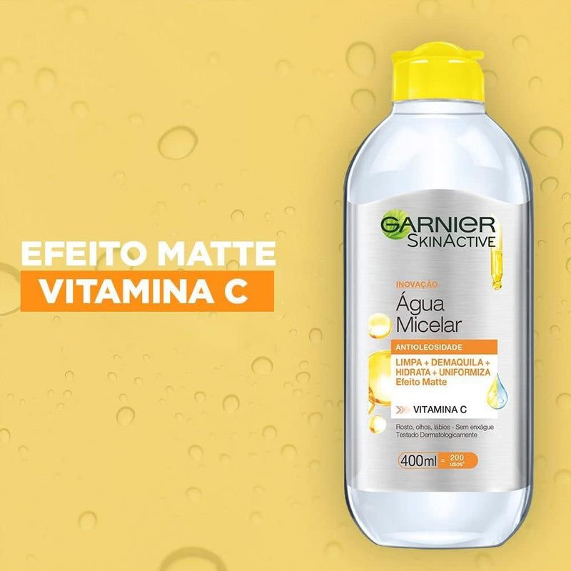 Água Micelar Antioleosidade Vitamina C, Limpa, Demaquila, HIdrata e Suaviza 400ml