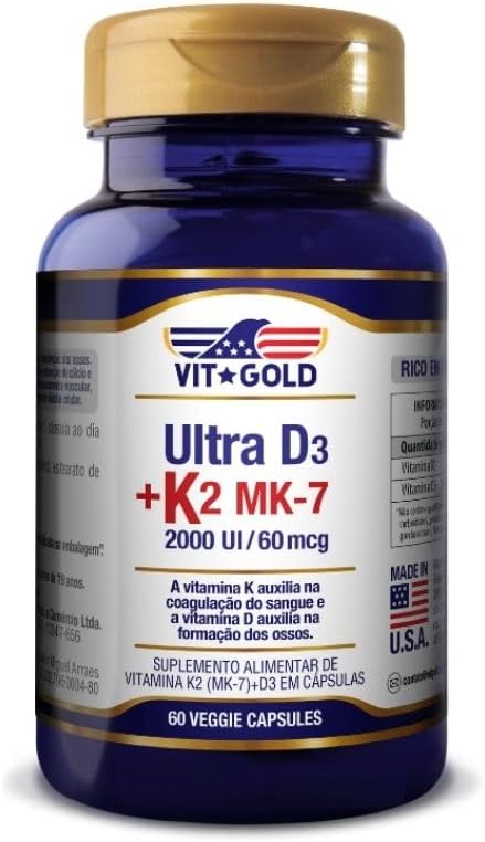 Vitamina K2 60mcg + D3 2000ui Vitgold 60 cápsulas