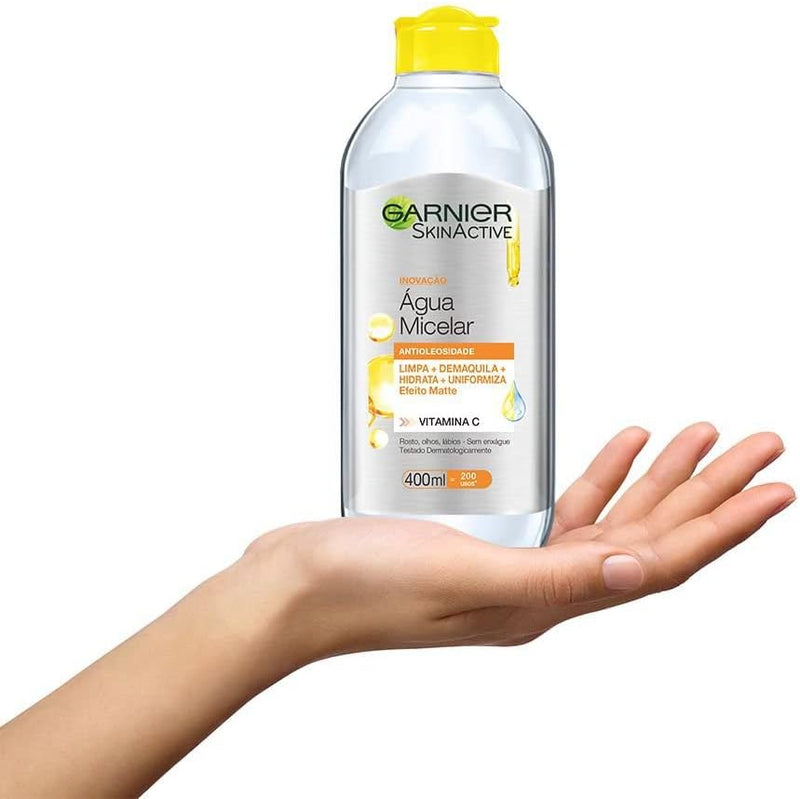 Água Micelar Antioleosidade Vitamina C, Limpa, Demaquila, HIdrata e Suaviza 400ml