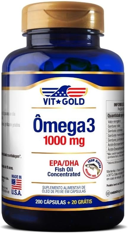 Omega 3 Fish Oil 1.000mg Vitgold 200 cápsulas + 20