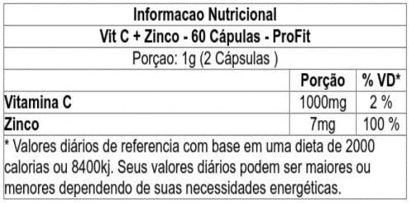 Vitamina Vit-C+Zinco Profit 60capsulas