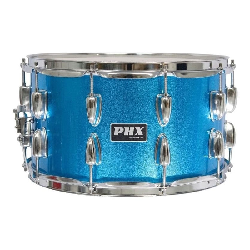 Caixa Bateria Phx 14x8 Madeira Cromado Pele Cristal Azul Celeste