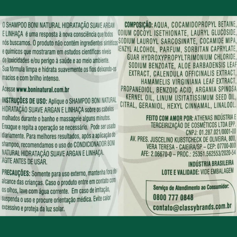 Shampoo Hidratação Suave C/ Óleos Naturais 500ml Boni Natural