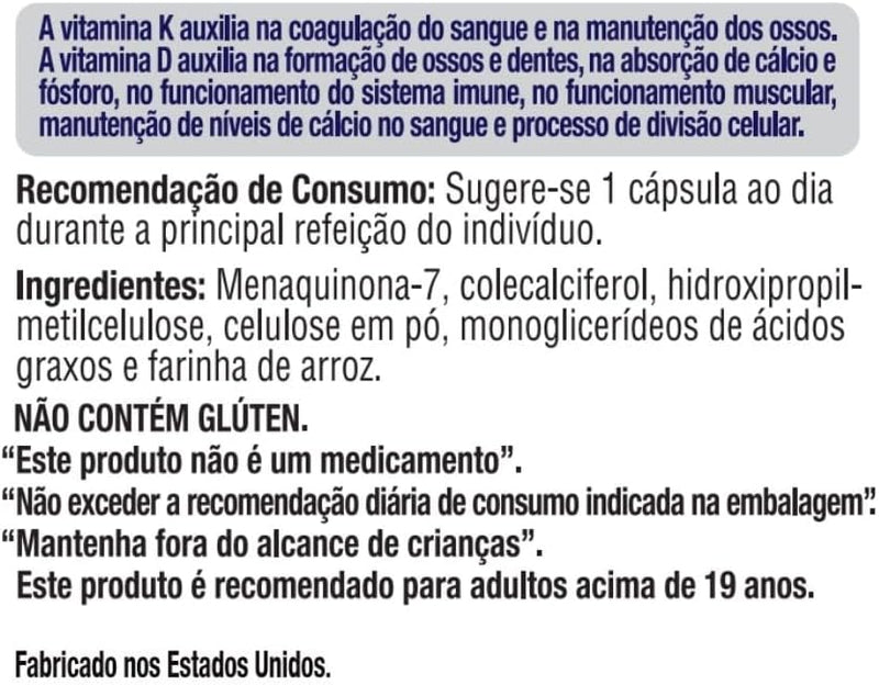 Vitamina K2 60mcg + D3 2000ui Vitgold 60 cápsulas