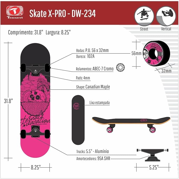 Skate Traxart X-Pro DW-234 Completo