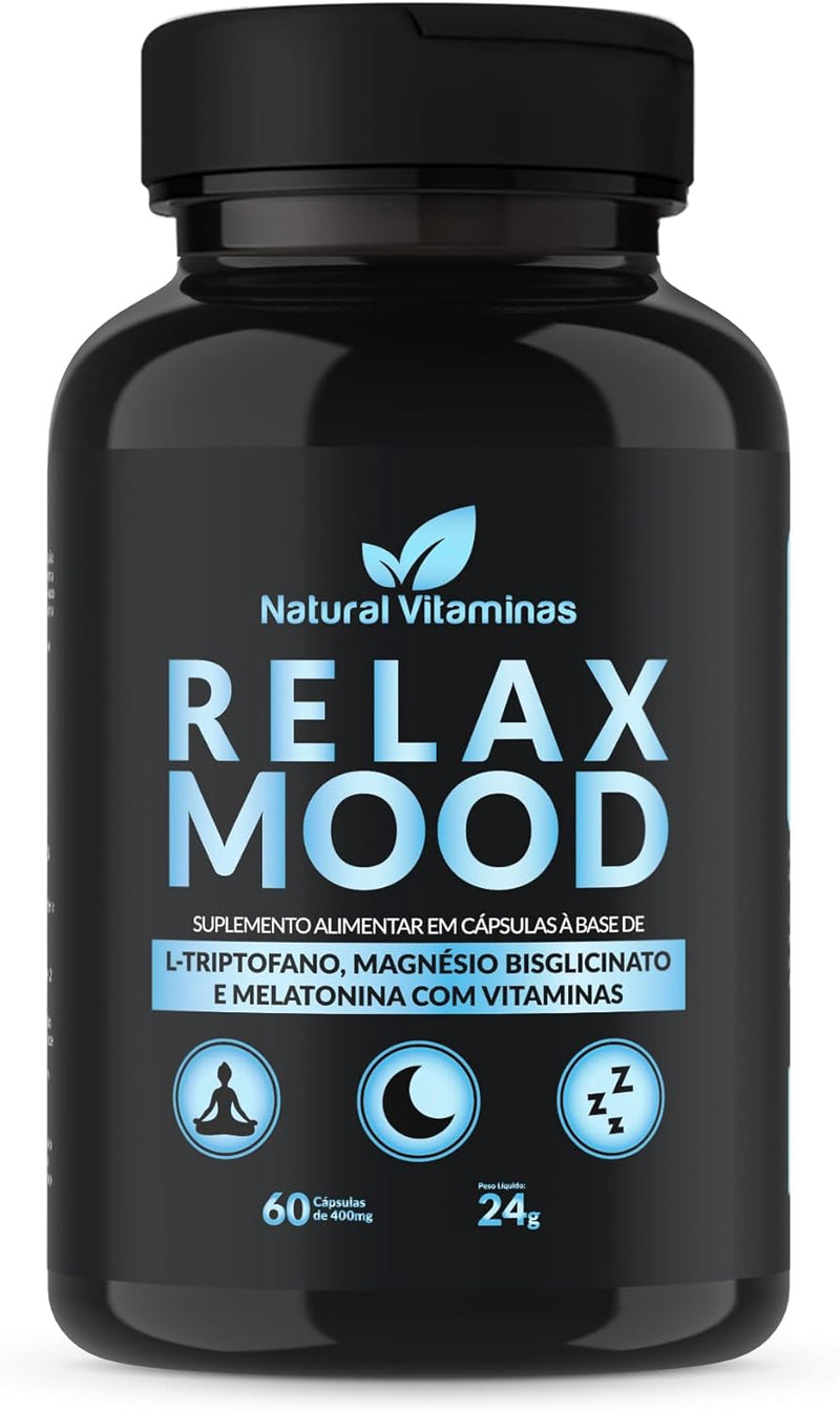 Relax Mood com Melatonina, Triptofano, Magnésio, Zinco e Complexo B - 1 Pote com 60 Cápsulas de 400mg