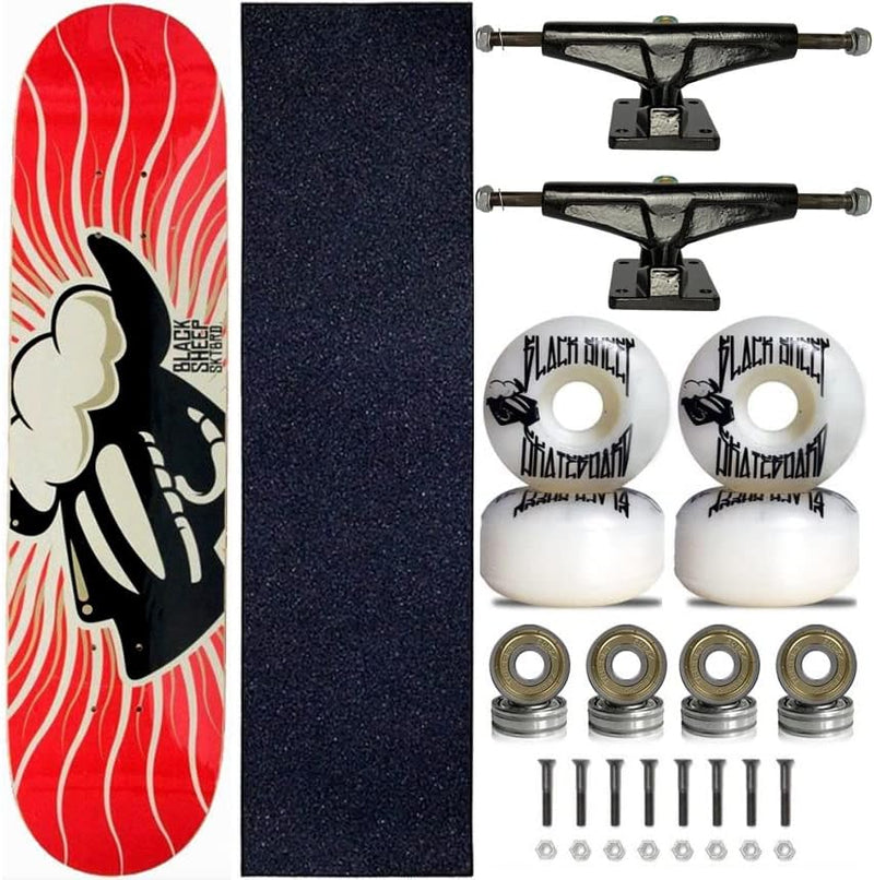 KIT BLACK SHEEP Skate Completo Shape Black Sheep 8.0 Chamas Rodas Branca 139mm