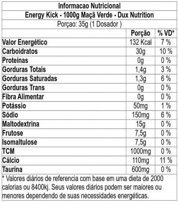 Energy Kick Maça Verde Pote 1000g Dux