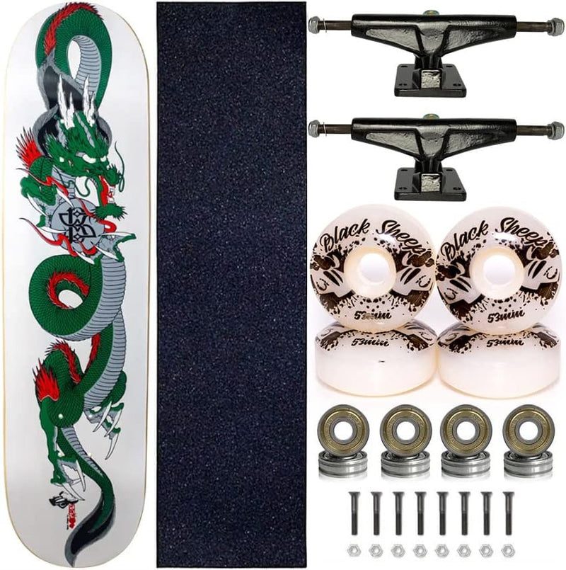 KIT SKATE COMPLETO Shape e Roda Black Sheep Abec 5 Dragon