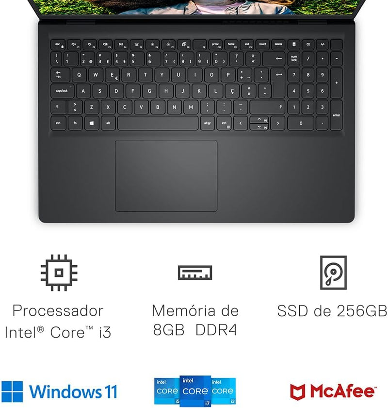 Notebook Dell Inspiron I15-I120K-A10P 15.6" Full HD 12ª Geração Intel Core i3 8GB 256GB SSD