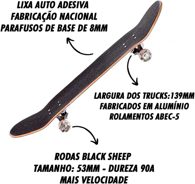 KIT SKATE COMPLETO Shape e Roda Black Sheep Abec 5 Dragon