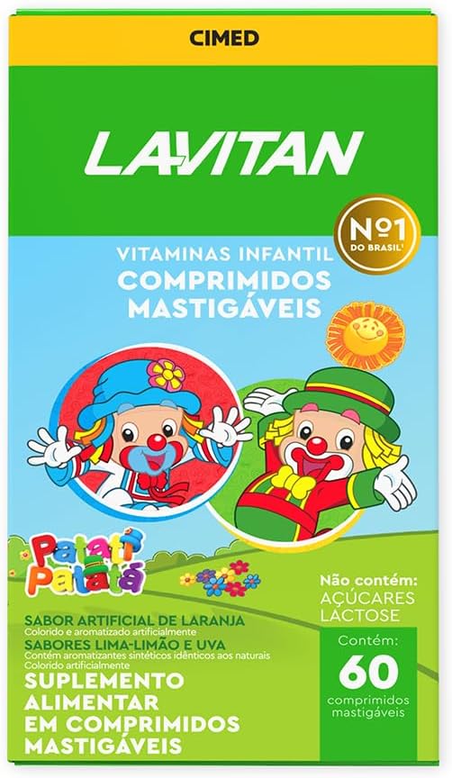 Vitamina Infantil Mastigável Tutti Frutti Uva+Limão Lavitan 60 Cápsulas