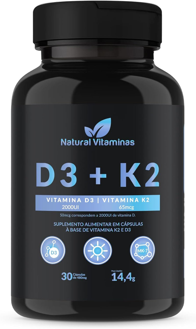 Vitamina D3 200UI + Vitaminas K2 65mcg (MK-7) Pote 30 Cápsulas de 480mg