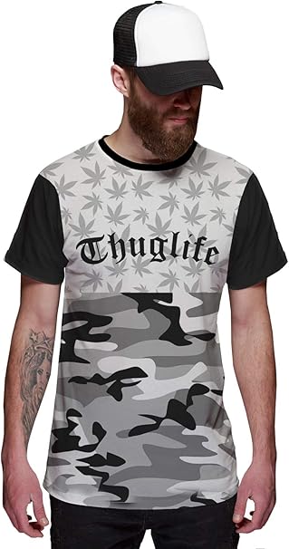 Camiseta Di Nuevo Thug Life Marijuana Camuflada