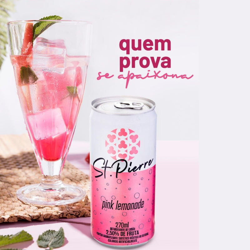 Kit 6x Refrigerante St Pierre Pink Lemonade Lata 270ml