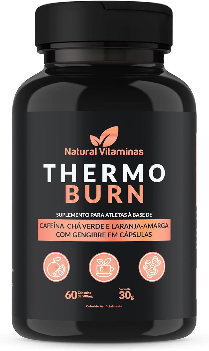 Termogenico a base de Cha Verde, Gengibre, Laranja Amarga e Cafeína. Pote 60 Cápsula de 500mg