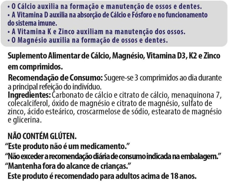 Vitgold Cálcio Magnésio Zinco Com Vitamina D3 E K2 100 Comp.