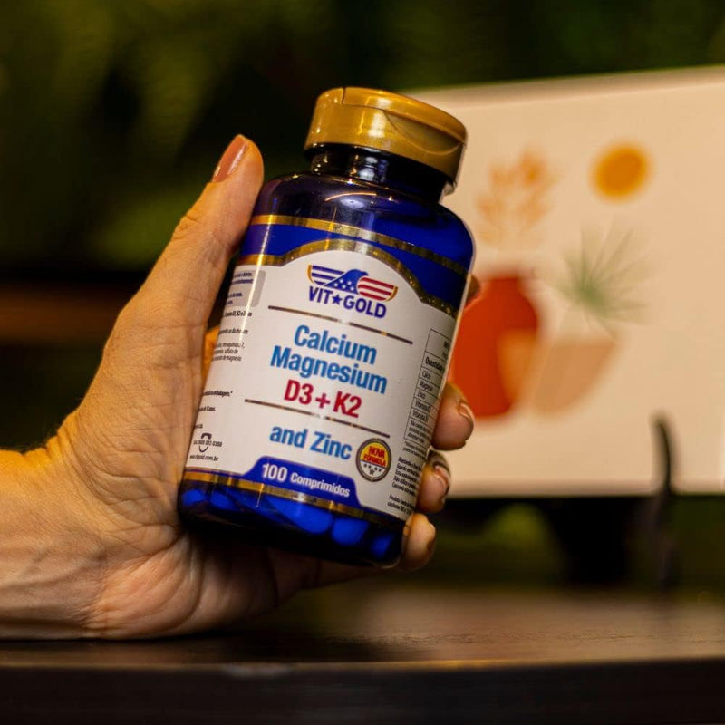 Vitgold Cálcio Magnésio Zinco Com Vitamina D3 E K2 100 Comp.