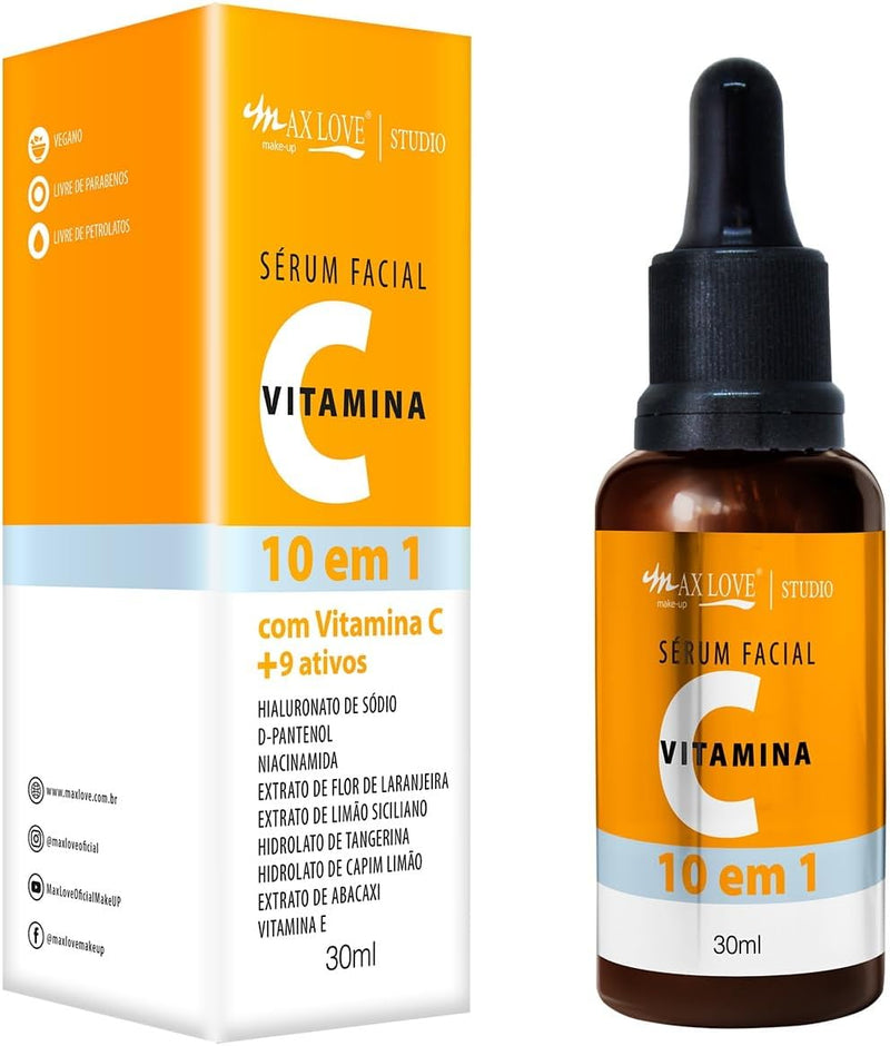 Sérum Facial Vitamina C 10 em 1 Pele Hidratada, Macia e Iluminada 30ml Max Love