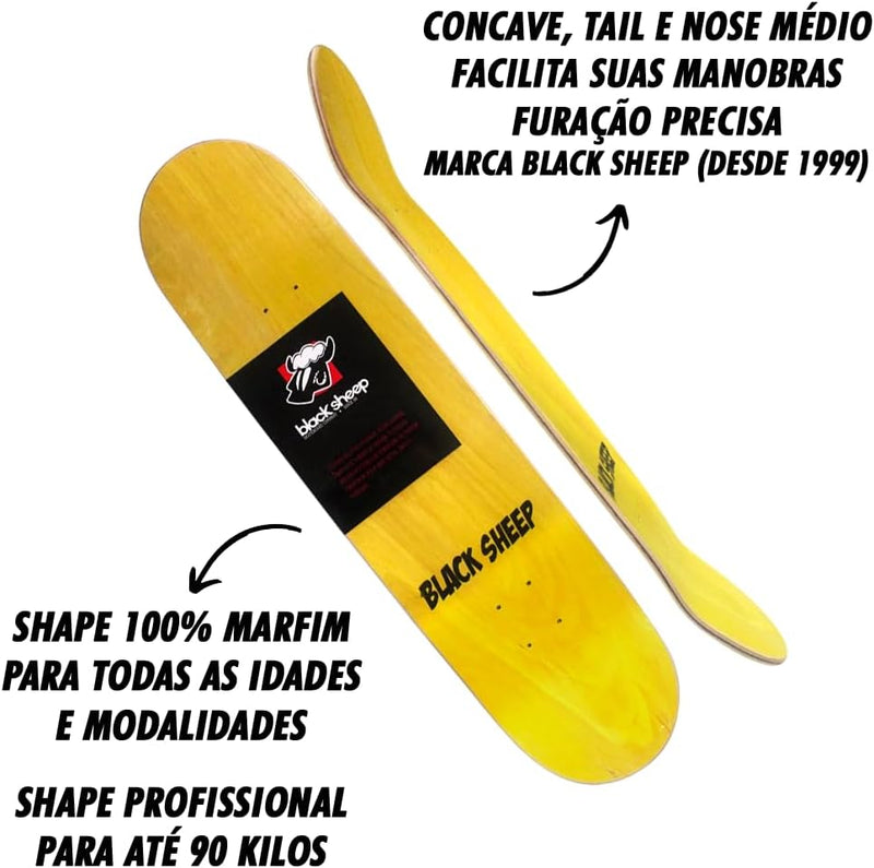 KIT SKATE COMPLETO Shape e Roda Black Sheep Abec 5 Dragon