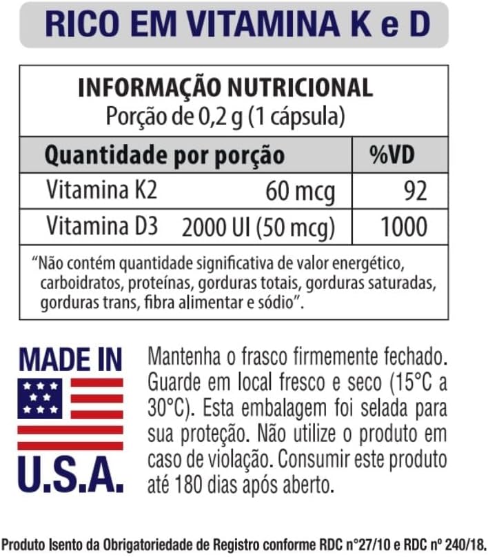 Vitamina K2 60mcg + D3 2000ui Vitgold 60 cápsulas