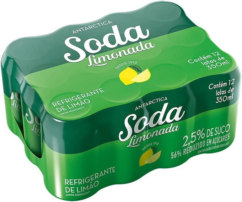 Pack 12x Refrigerante Soda Limonada Antarctica Lata 350ml