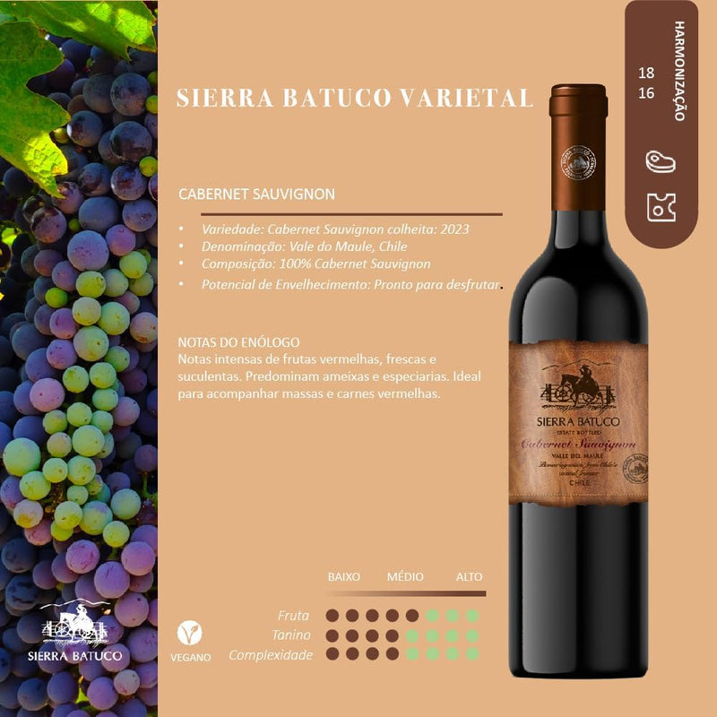 Vinho Chileno Sierra Batuco Cabernet Sauvignon 750ml Tinto Seco