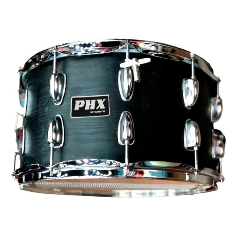 Caixa Bateria Phx 14x8 Madeira Cromado Pele Cristal Preta