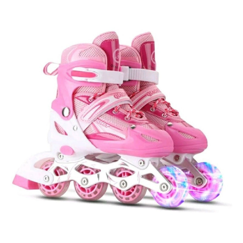 Patins Roller In Line Ajustável C/ Led Rosa