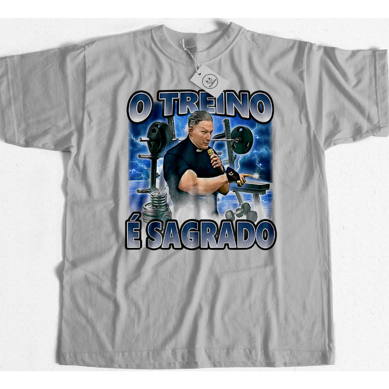 Camiseta Padre Marcelo Rossi O Treino é Sagrado Cinza