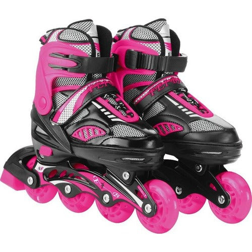 Patins Roller New Inline - Abec 7 + Rodinhas Led - Rosa