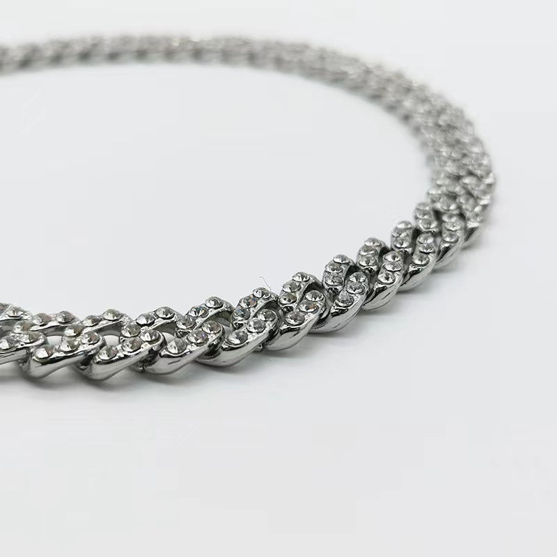 Pulseira Cubana Americano Diamantes Prata