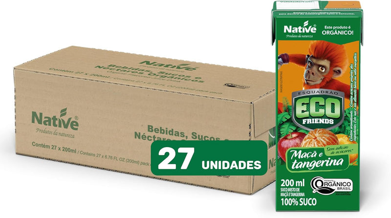 Pack 27x Suco Misto de Maçã e Tangerina Orgânico Native, Sem Adição de Açúcares 200ml