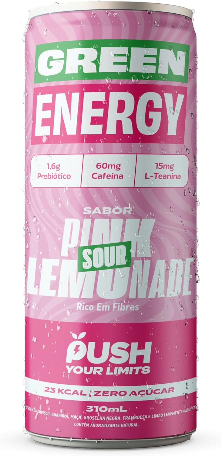 Pack 12x Green Energy Pink Lemonade Energético Natural Antioxidante, Cafeína, L-Teanina 310ml