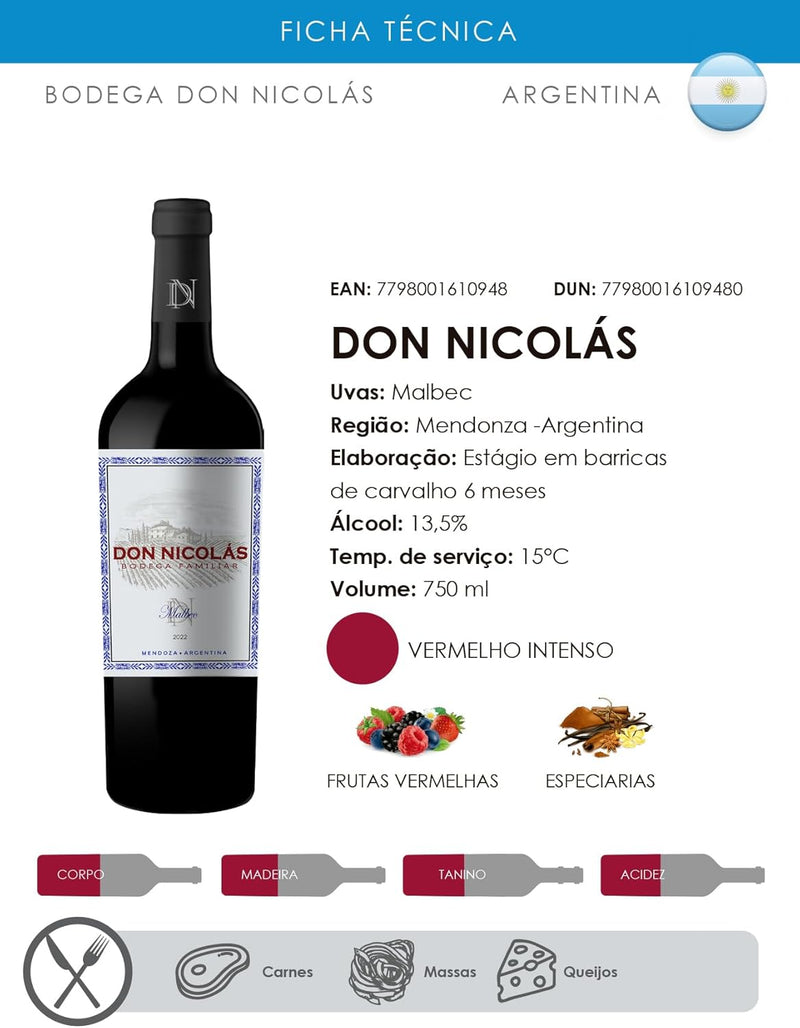 Vinho Tinto Argentino Don Nicolás Malbec 750Ml