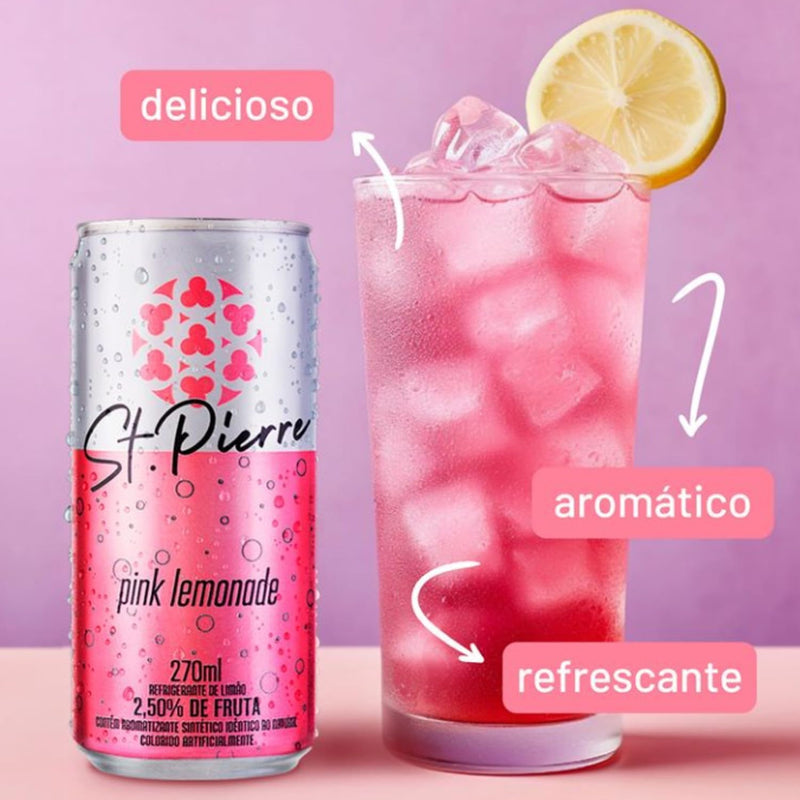 Kit 6x Refrigerante St Pierre Pink Lemonade Lata 270ml