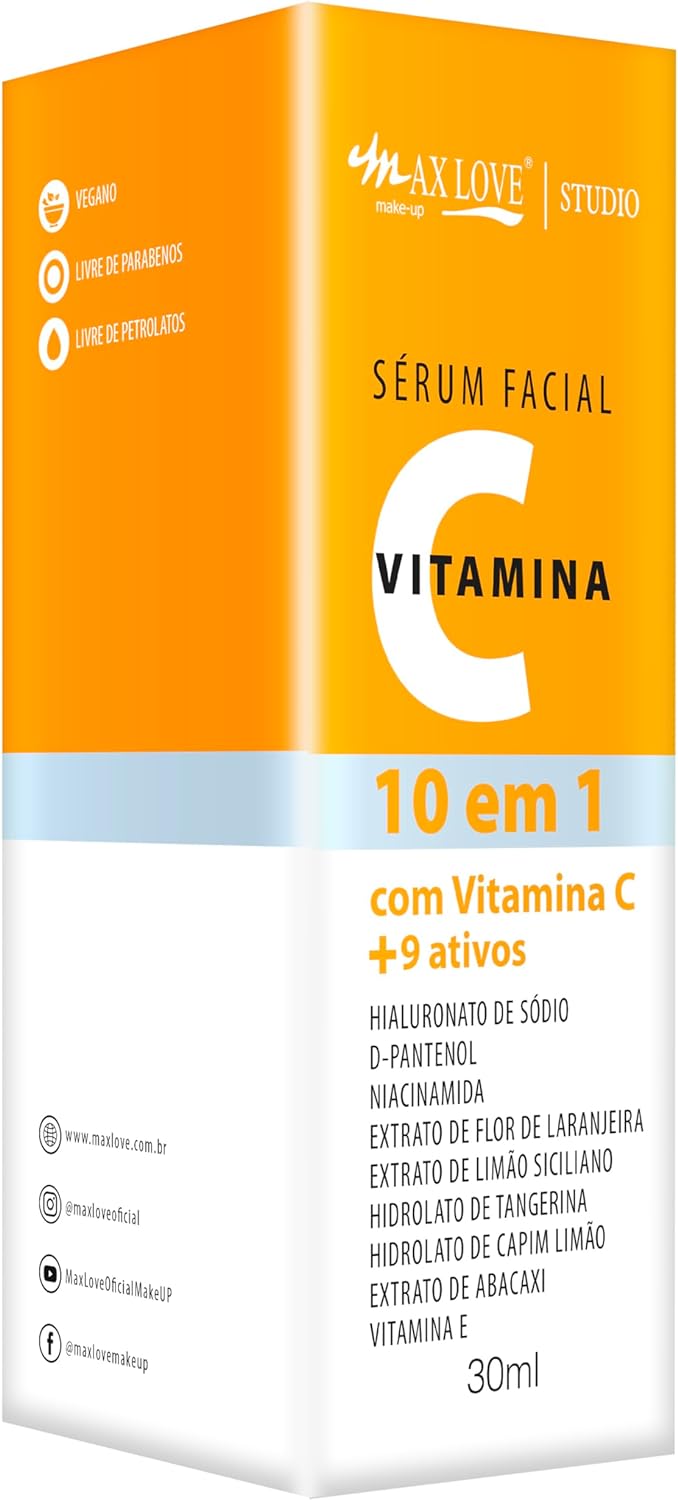 Sérum Facial Vitamina C 10 em 1 Pele Hidratada Macia e Iluminada 30ml