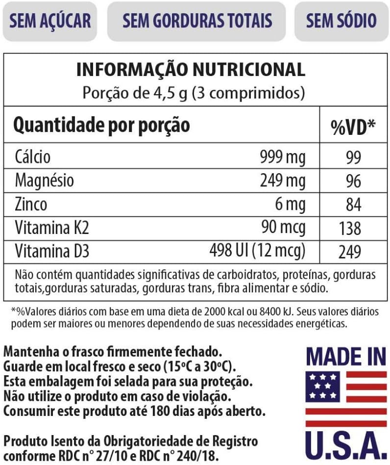 Vitgold Cálcio Magnésio Zinco Com Vitamina D3 E K2 100 Comp.