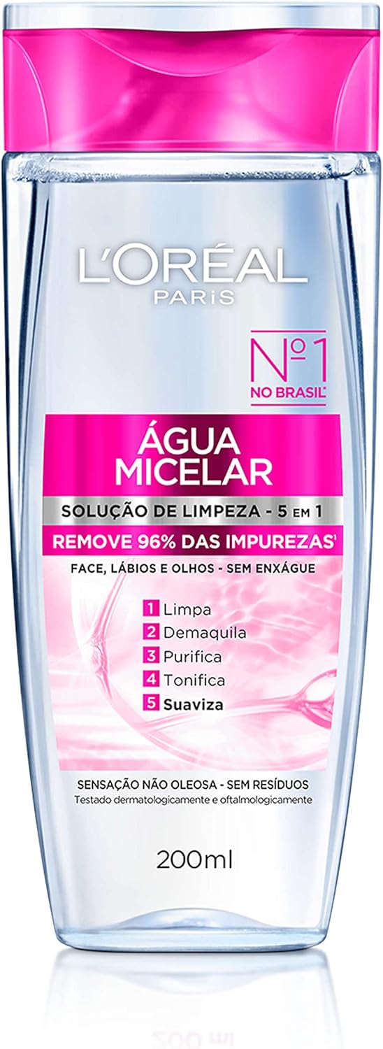 Água Micelar 5 Em 1 200ml Demaquila, Limpa, Purifica, Suaviza, Elimina Impurezas e Reequilibra a Pele