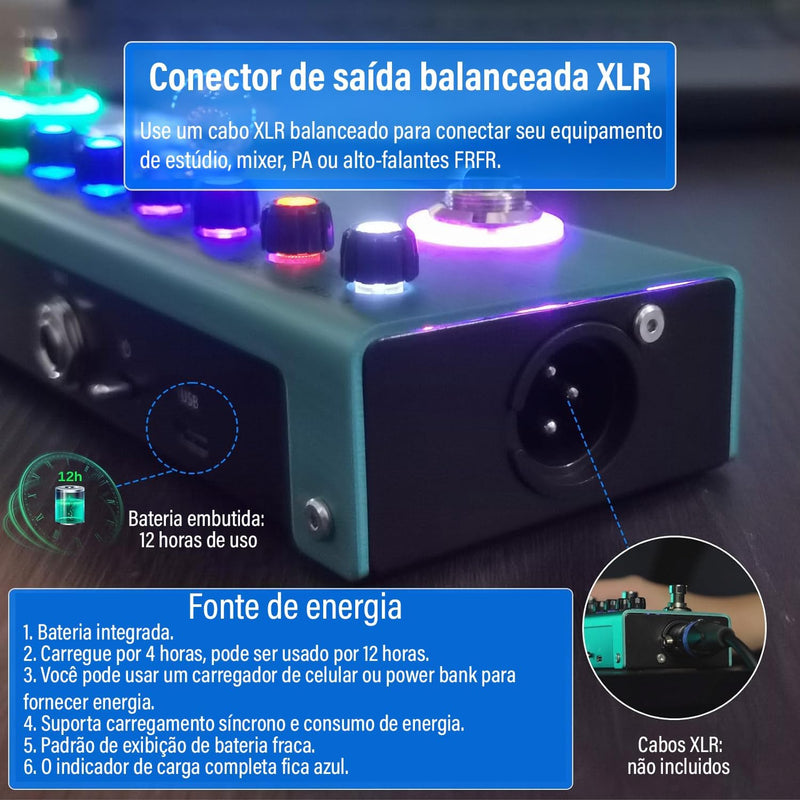 Pedal de Guitarra Kingster Effects MOD 36 Presets, 9 Preamp Slots, 8 IR Cab Slots, 3 Simulação, Delay