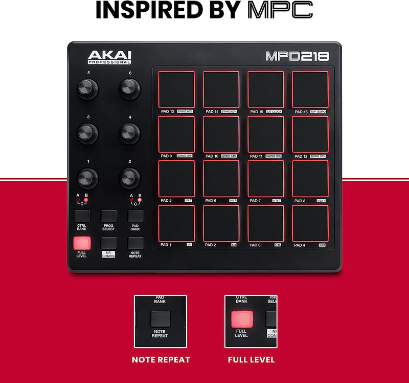 Controlador MIDI AKAI MPD 218 16 Teclas