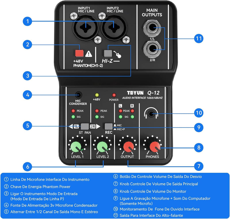 Interface de Áudio Dazzy Teyun Q-12