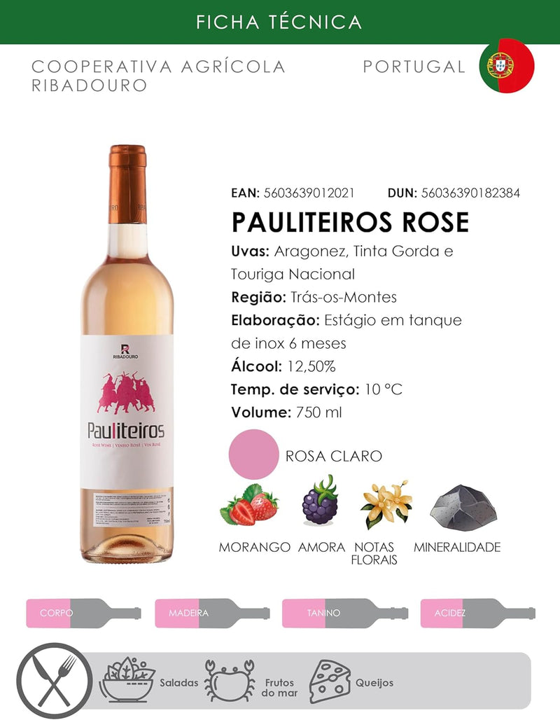 Caixa de Vinho Rosé Português Pauliteiros 750ml 6 unidades